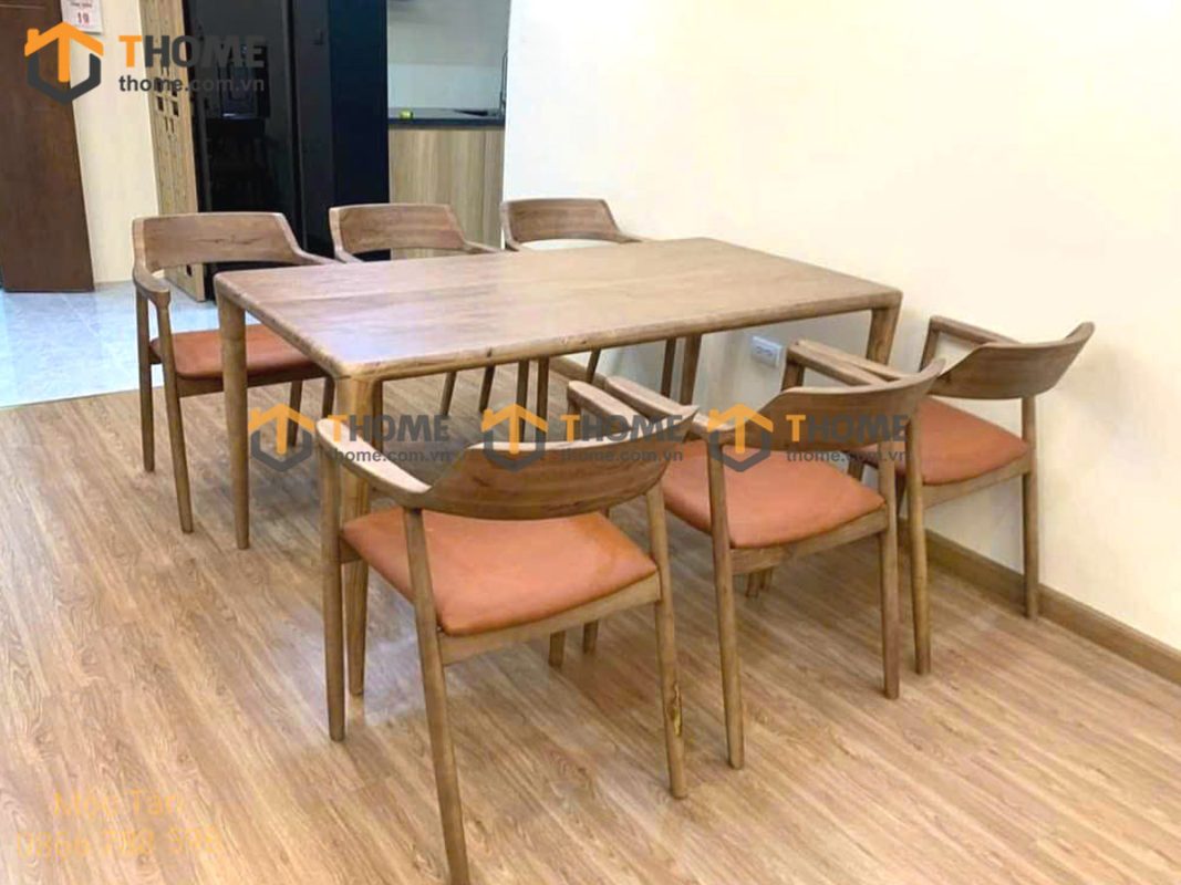 Bàn ăn gỗ sồi tự nhiên chân thẳng Neva màu óc chó BAMG-18SN