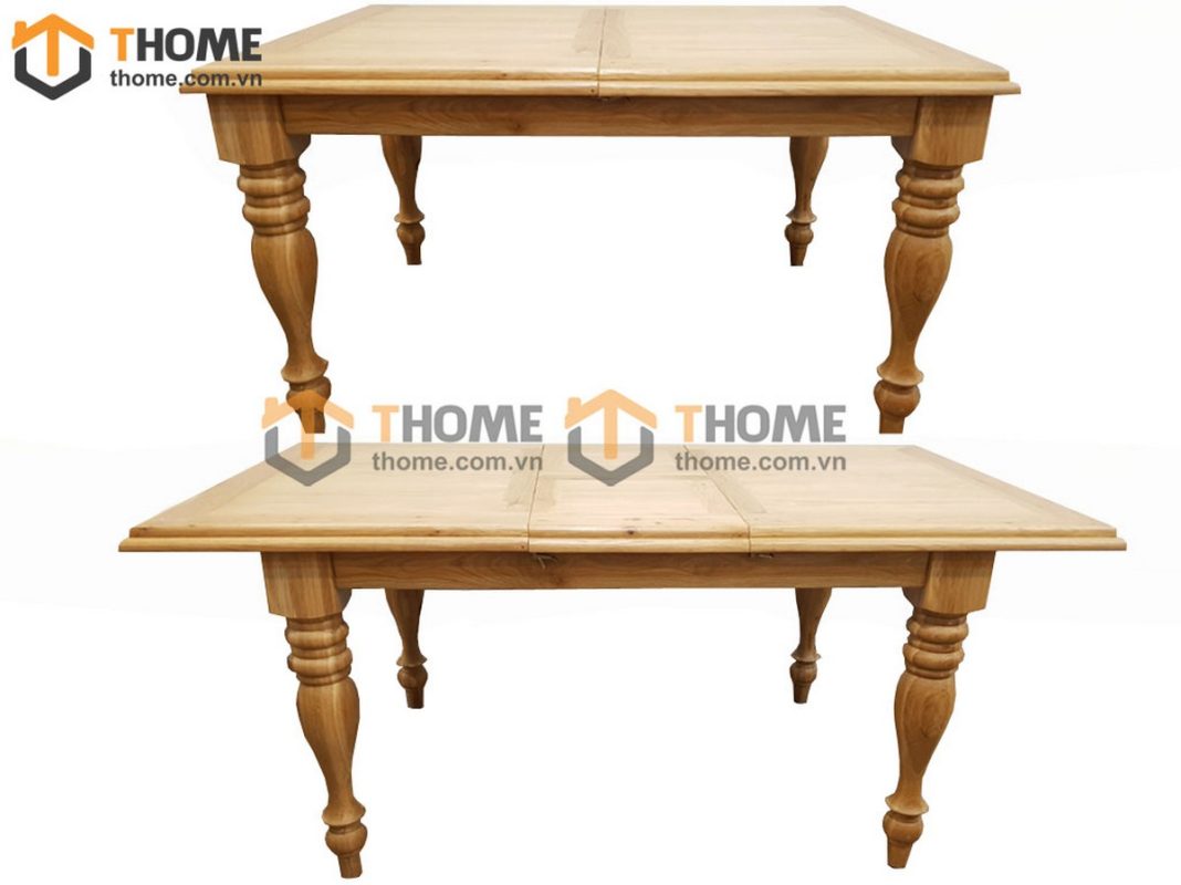 Bàn ăn gỗ sồi tự nhiên chân tiện kéo giãn BA-07SM