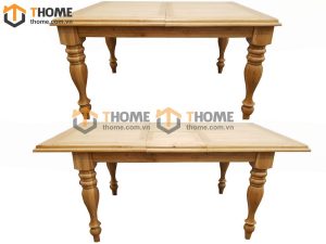 Bàn ăn gỗ sồi tự nhiên chân tiện kéo giãn BA-07SM