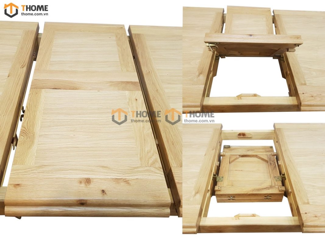 Bàn ăn gỗ sồi tự nhiên chân tiện kéo giãn BA-07SM