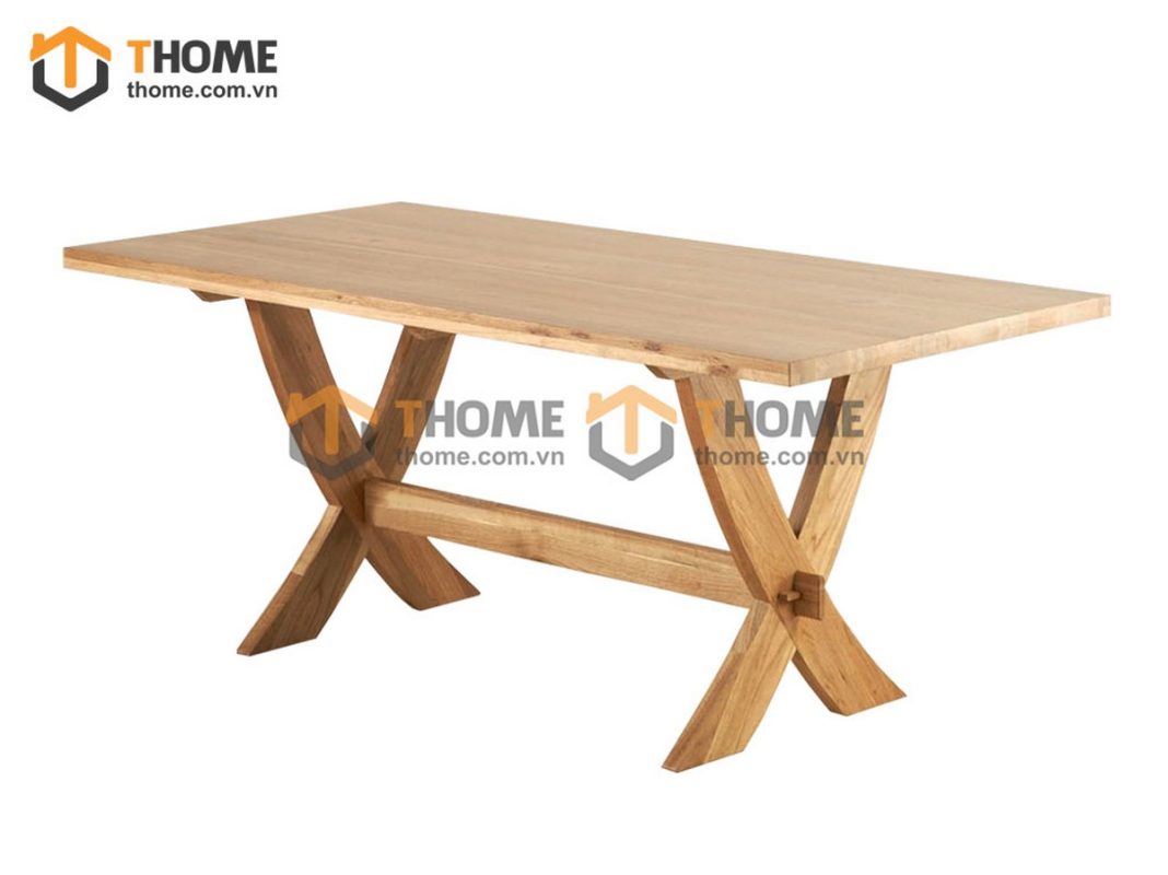 Bàn ăn gỗ sồi tự nhiên chân X BA-08SM