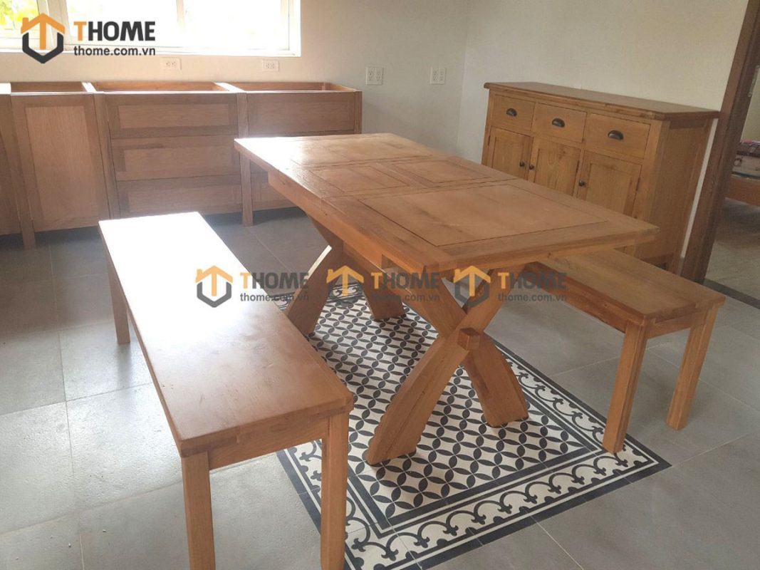 Bàn ăn gỗ sồi tự nhiên chân X BA-08SM