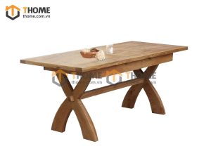 Bàn ăn gỗ sồi tự nhiên chân X kéo giãn BA-09SM