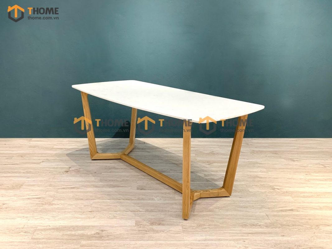 Bàn ăn gỗ sồi tự nhiên Concord mặt đá màu tự nhiên BAMĐ-05SN