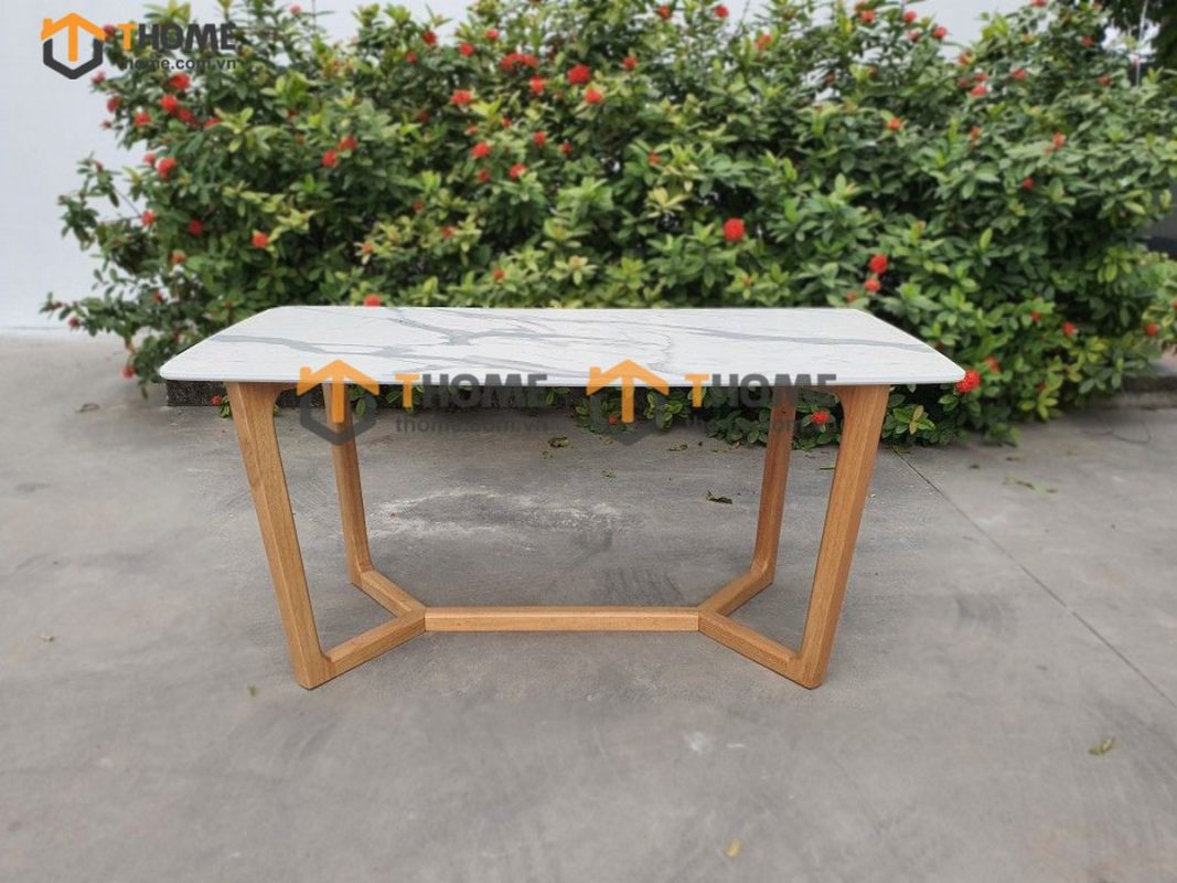 Bàn ăn gỗ sồi tự nhiên Concord mặt đá màu tự nhiên BAMĐ-05SN
