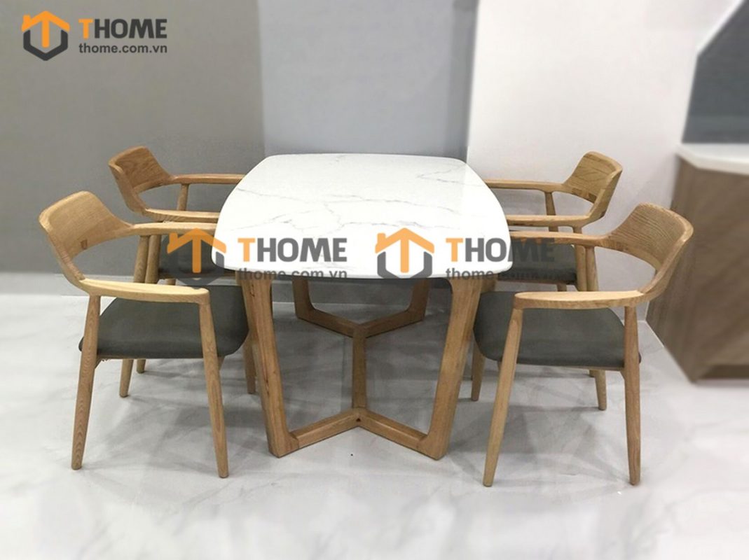 Bàn ăn gỗ sồi tự nhiên Concord mặt đá màu tự nhiên BAMĐ-05SN