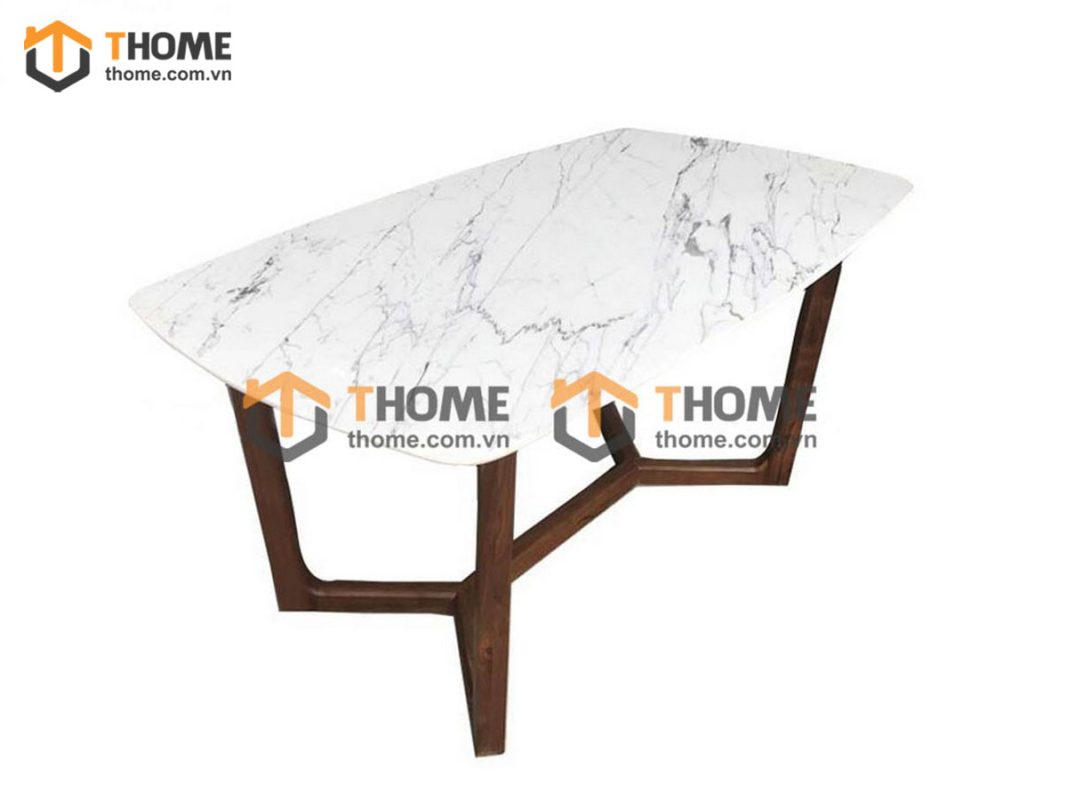 Bàn ăn gỗ sồi tự nhiên Concord mặt đá màu óc chó BAMĐ-06SN