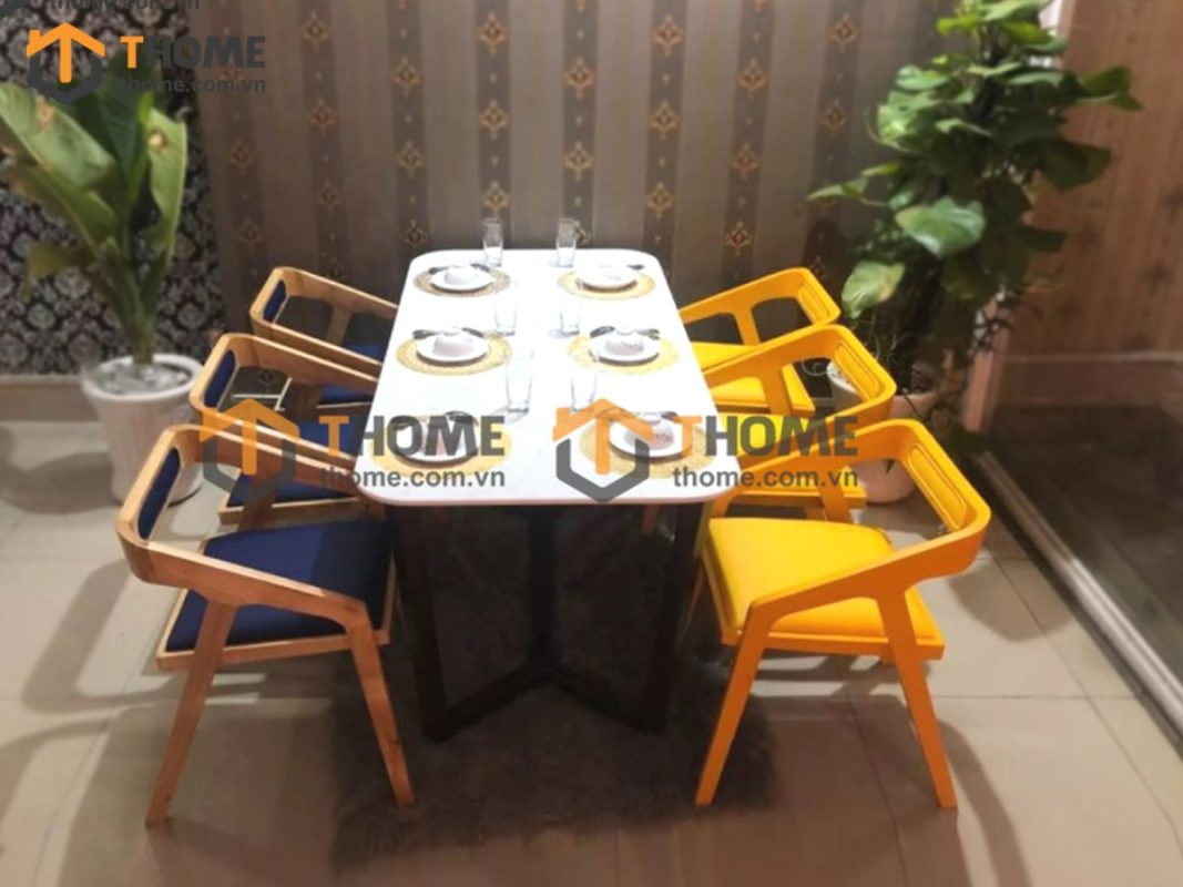 Bàn ăn gỗ sồi tự nhiên Concord mặt đá màu óc chó BAMĐ-06SN