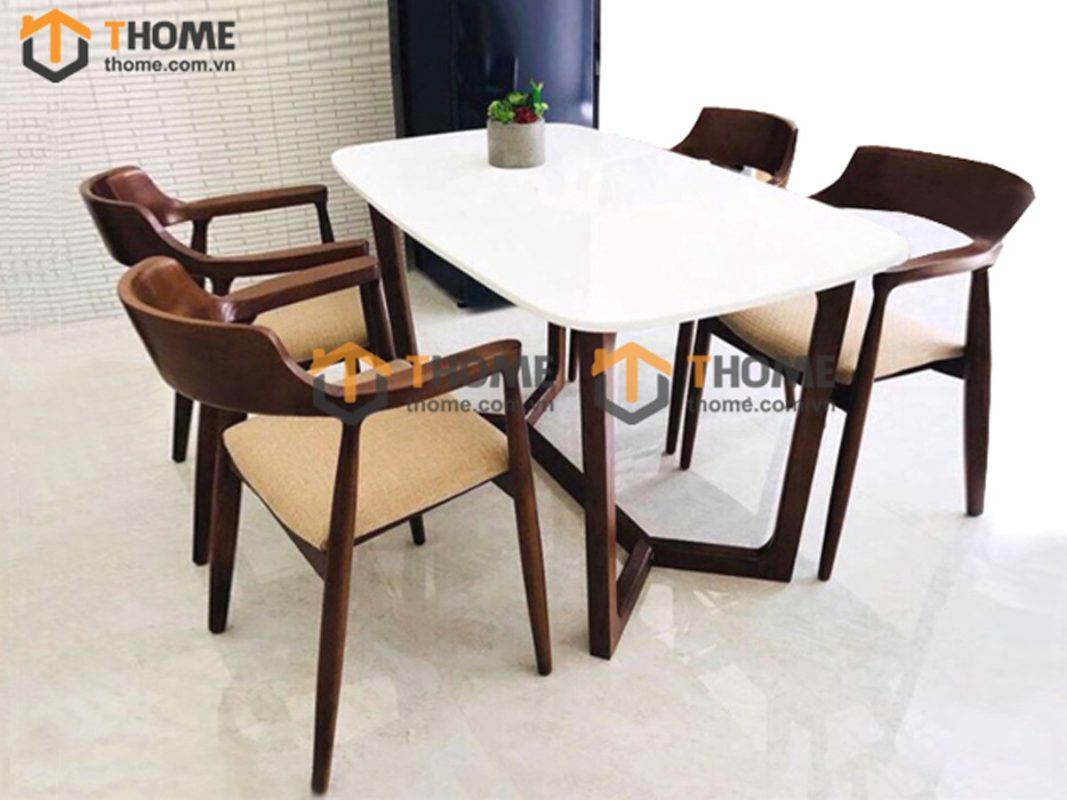 Bàn ăn gỗ sồi tự nhiên Concord mặt đá màu óc chó BAMĐ-06SN