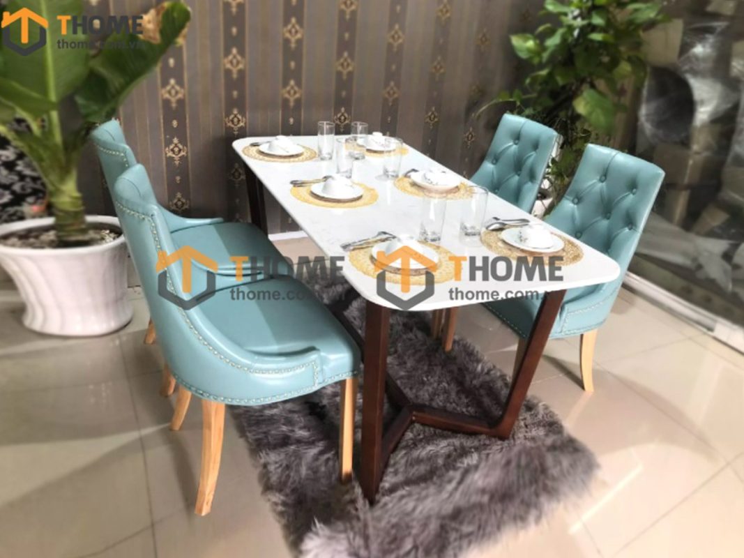 Bàn ăn gỗ sồi tự nhiên Concord mặt đá màu óc chó BAMĐ-06SN