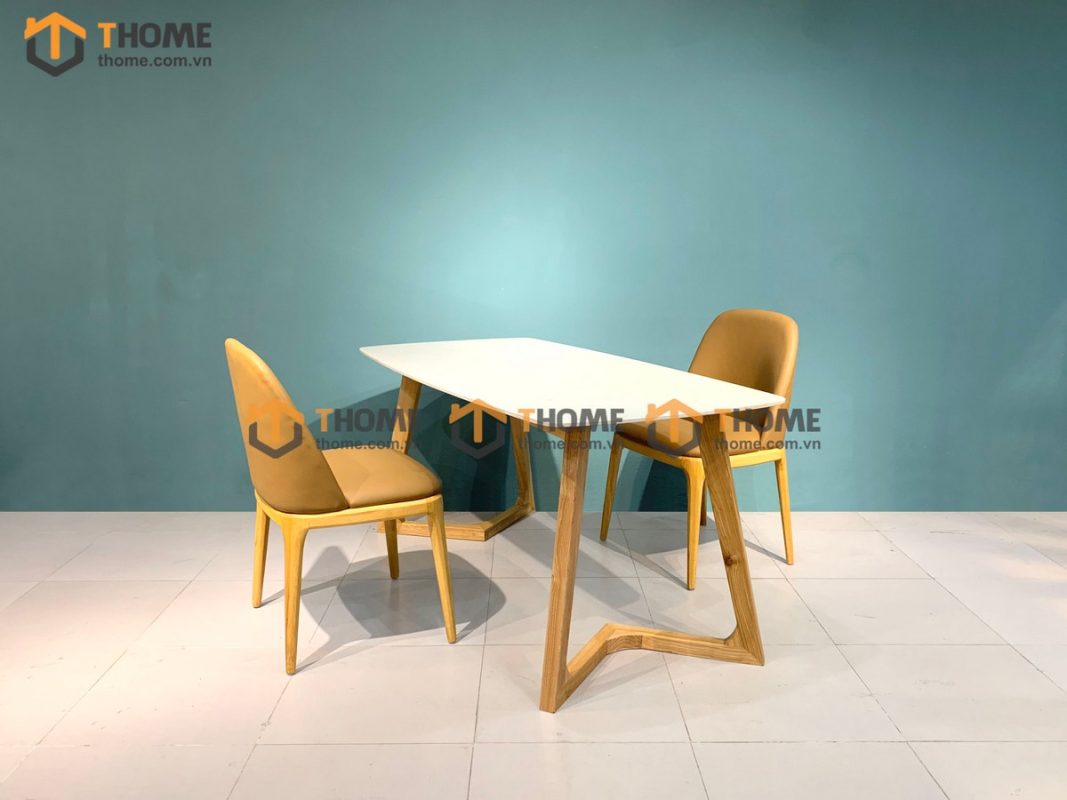 Bàn ăn gỗ sồi tự nhiên Grace mặt đá màu tự nhiên BAMĐ-03SN