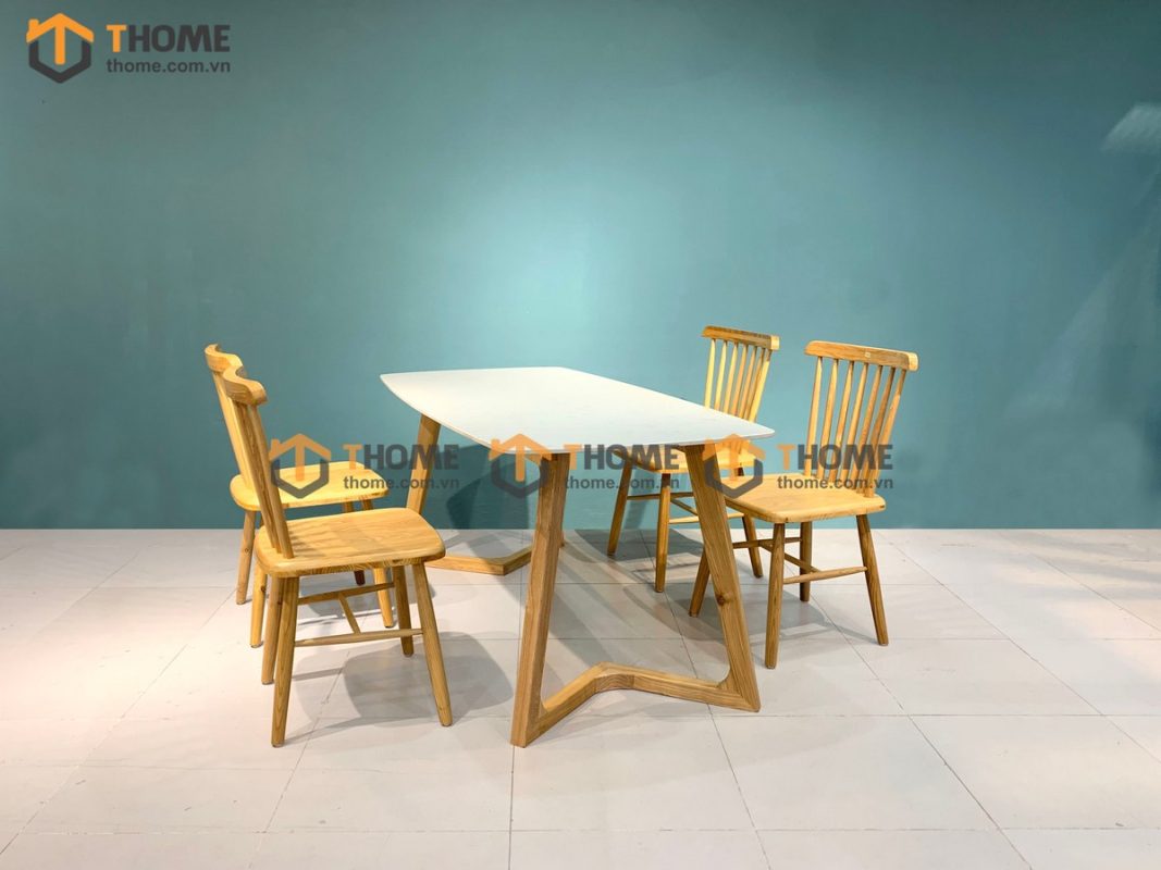 Bàn ăn gỗ sồi tự nhiên Grace mặt đá màu tự nhiên BAMĐ-03SN