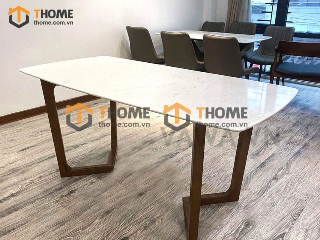 Bàn ăn gỗ sồi tự nhiên Grace mặt đá màu óc chó BAMĐ-04SN