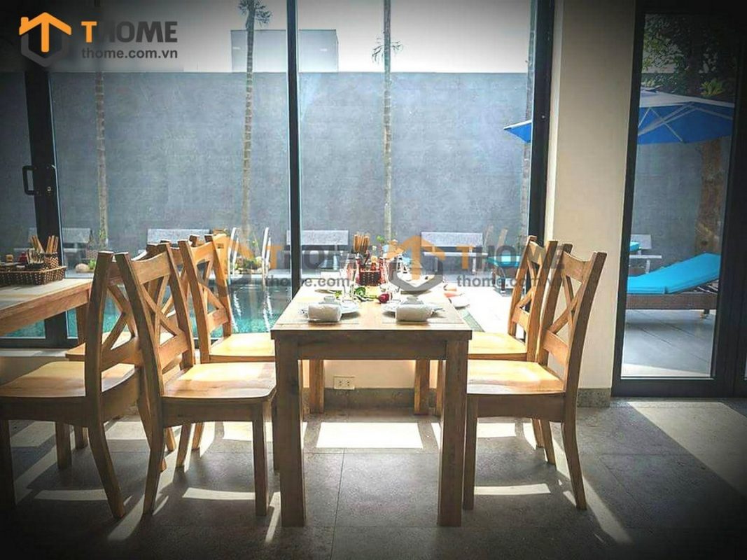 Bàn ăn gỗ sồi tự nhiên Harris 4 ghế BA-02SM