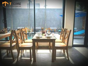 Bàn ăn gỗ sồi tự nhiên Harris 4 ghế BA-02SM