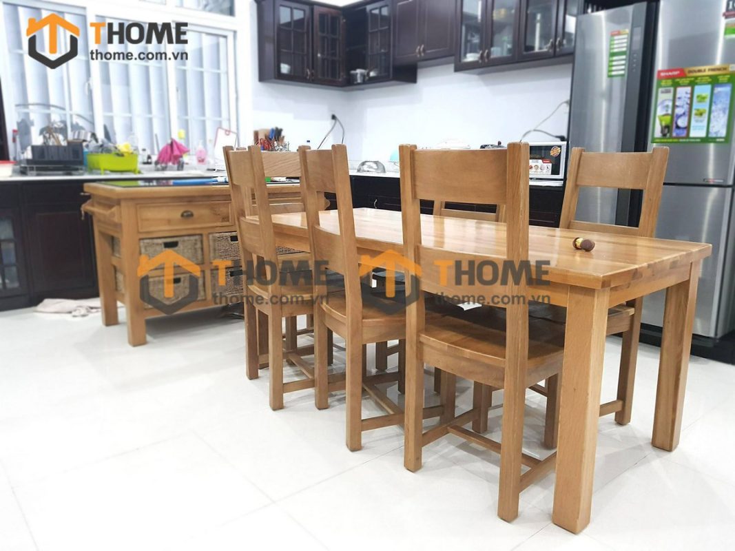 Bàn ăn gỗ sồi tự nhiên Harris 6 ghế BA-03SM