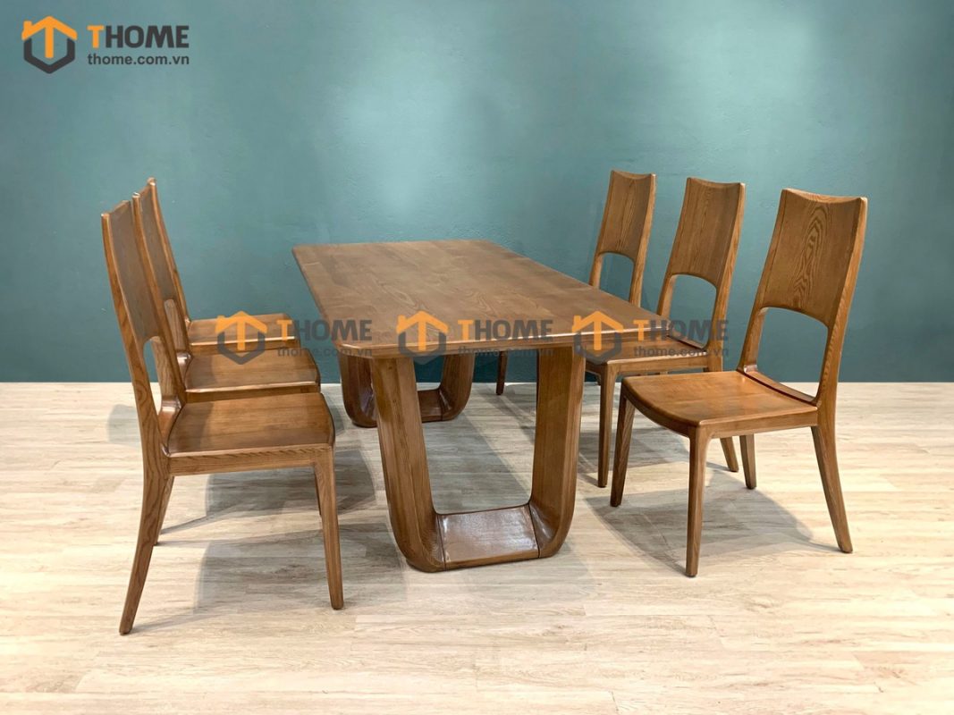 Bàn ăn gỗ sồi tự nhiên Luxury màu óc chó BAMG-11SN