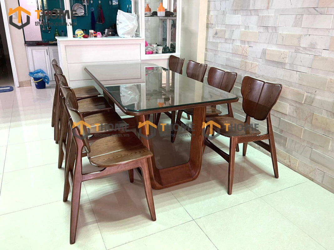 Bàn ăn gỗ sồi tự nhiên Luxury màu óc chó BAMG-11SN