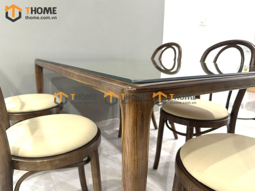 Bàn ăn gỗ sồi tự nhiên Neva màu óc chó BAMG-08SN