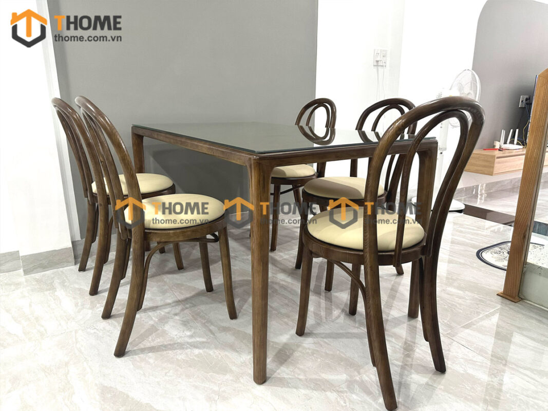 Bàn ăn gỗ sồi tự nhiên Neva màu óc chó BAMG-08SN