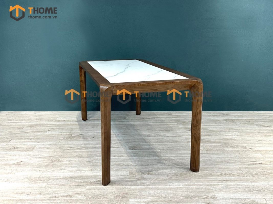 Bàn ăn gỗ sồi tự nhiên Nova chân hươu lọt đá màu óc chó BAMĐ-08SN