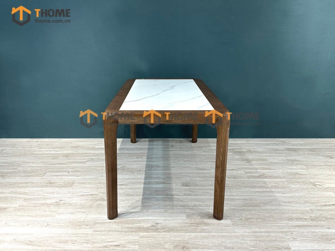 Bàn ăn gỗ sồi tự nhiên Nova chân hươu lọt đá màu óc chó BAMĐ-08SN