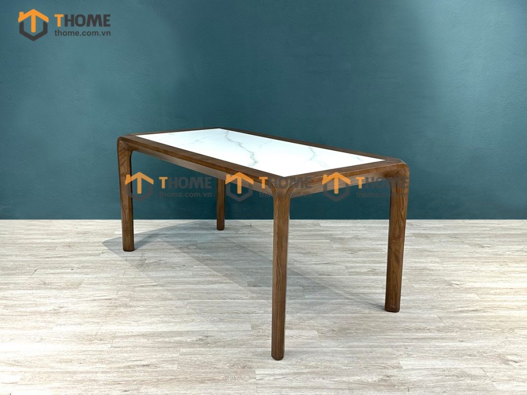 Bàn ăn gỗ sồi tự nhiên Nova chân hươu lọt đá màu óc chó BAMĐ-08SN