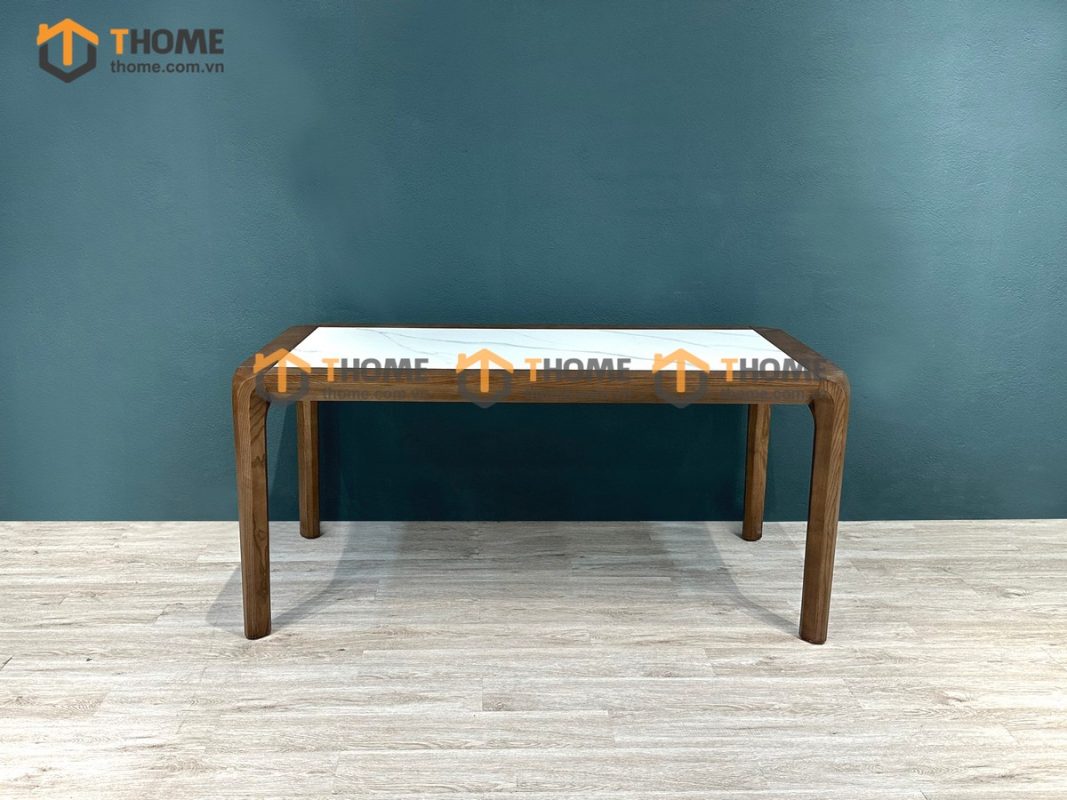 Bàn ăn gỗ sồi tự nhiên Nova chân hươu lọt đá màu óc chó BAMĐ-08SN