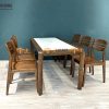 Bàn ăn gỗ sồi tự nhiên Nova chân hươu lọt đá màu óc chó BAMĐ-08SN