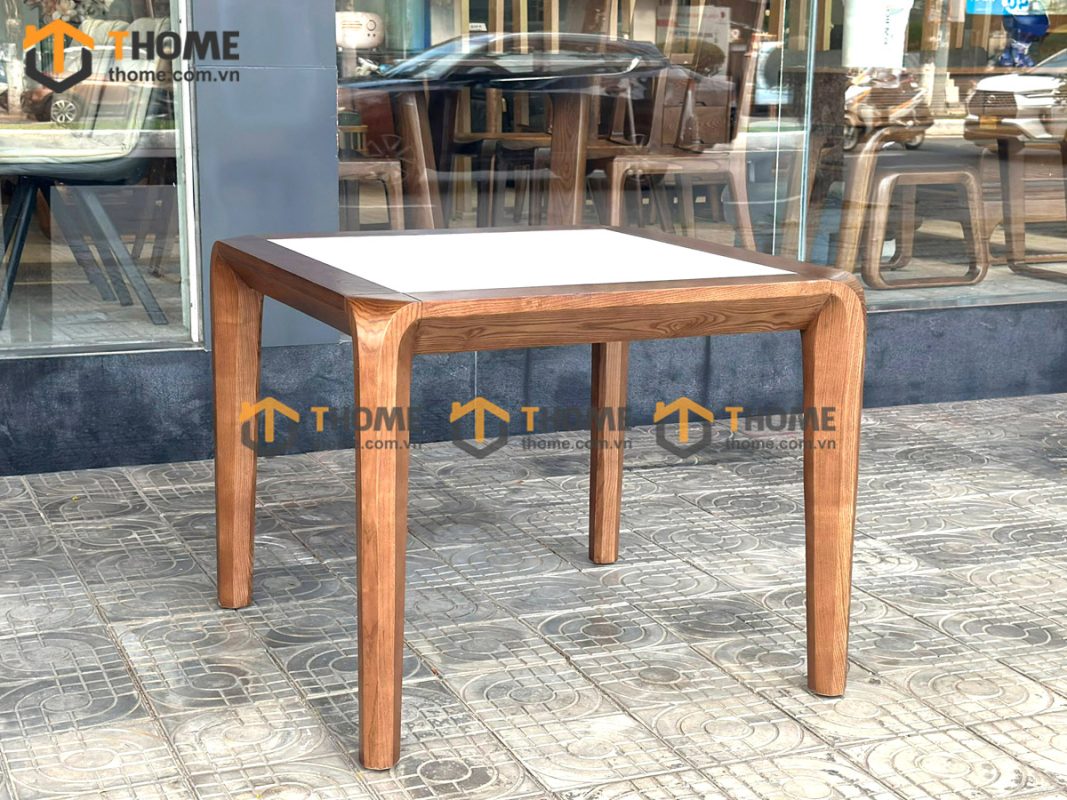 Bàn ăn gỗ sồi tự nhiên Nova chân hươu lọt đá màu óc chó BAMĐ-09SN