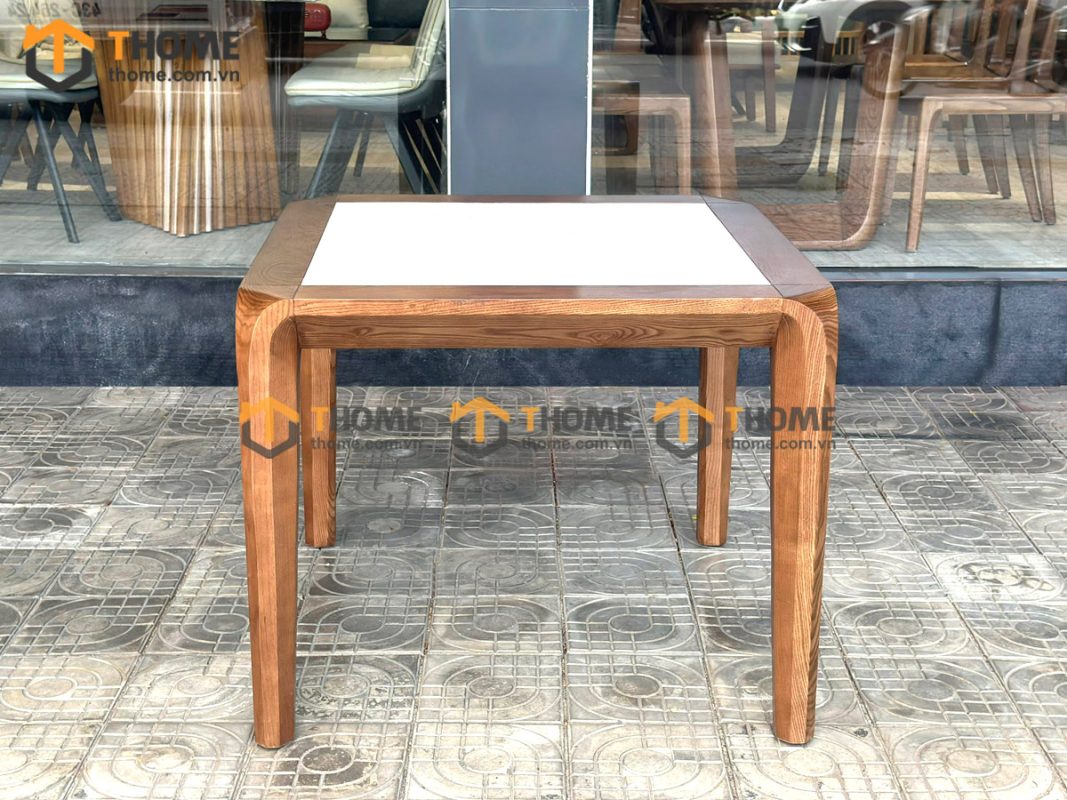 Bàn ăn gỗ sồi tự nhiên Nova chân hươu lọt đá màu óc chó BAMĐ-09SN