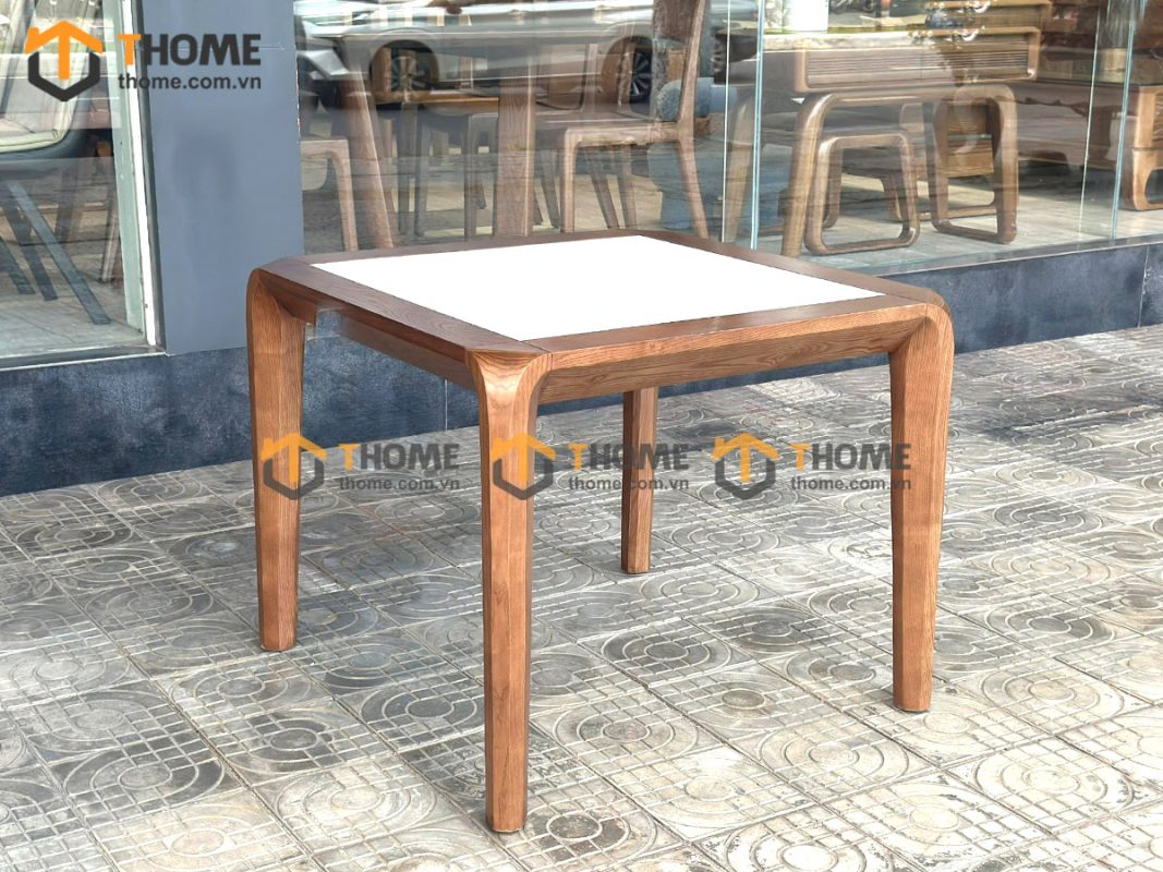 Bàn ăn gỗ sồi tự nhiên Nova chân hươu lọt đá màu óc chó BAMĐ-09SN