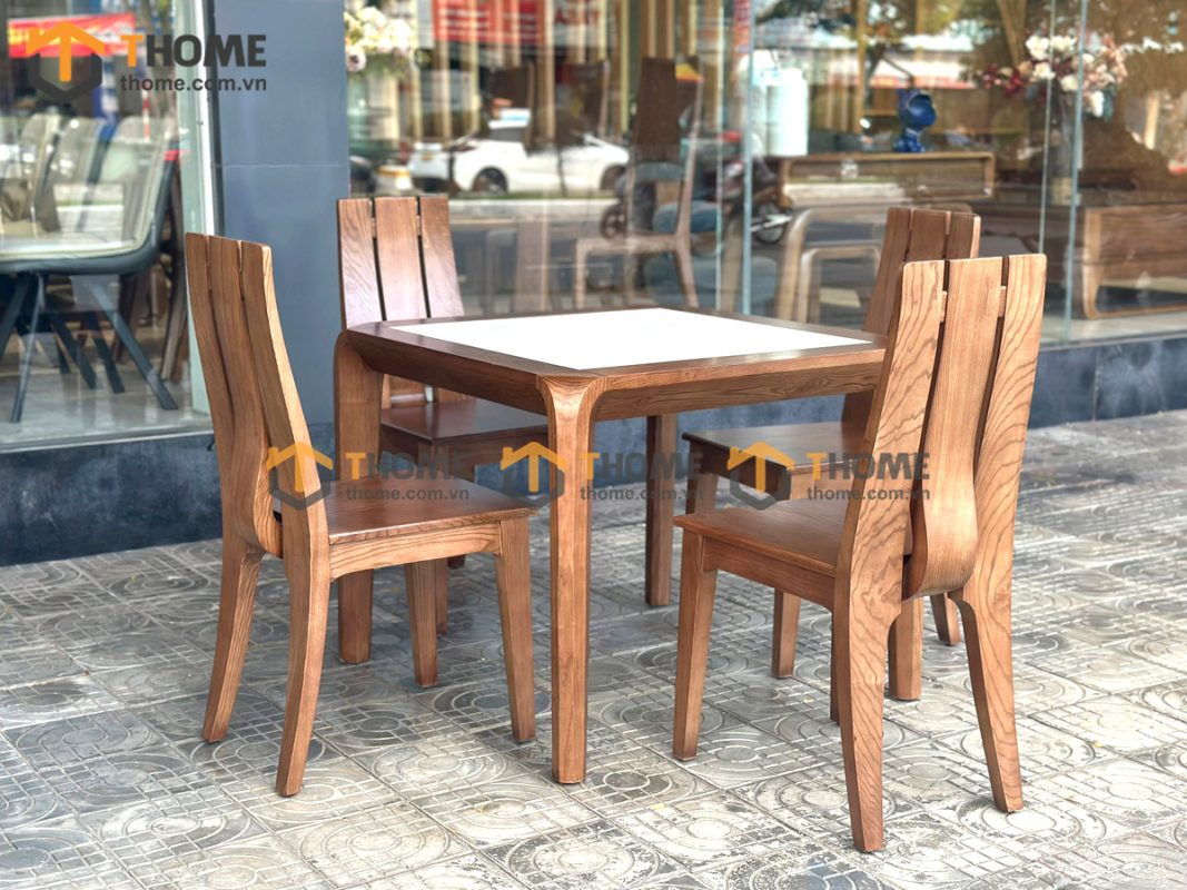 Bàn ăn gỗ sồi tự nhiên Nova chân hươu lọt đá màu óc chó BAMĐ-09SN