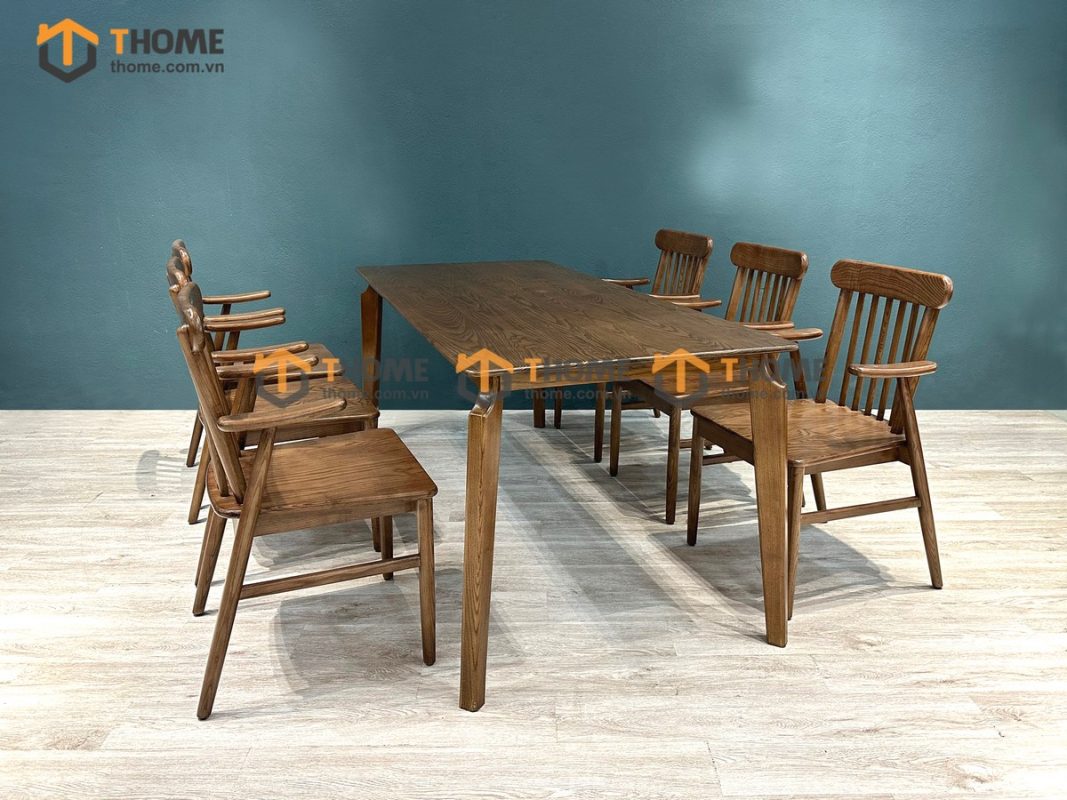 Bàn ăn gỗ sồi tự nhiên OP màu óc chó BAMG-09SN