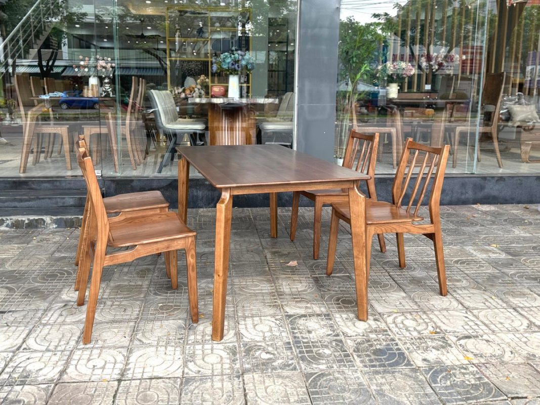 Bàn ăn gỗ sồi tự nhiên OP màu óc chó BAMG-09SN