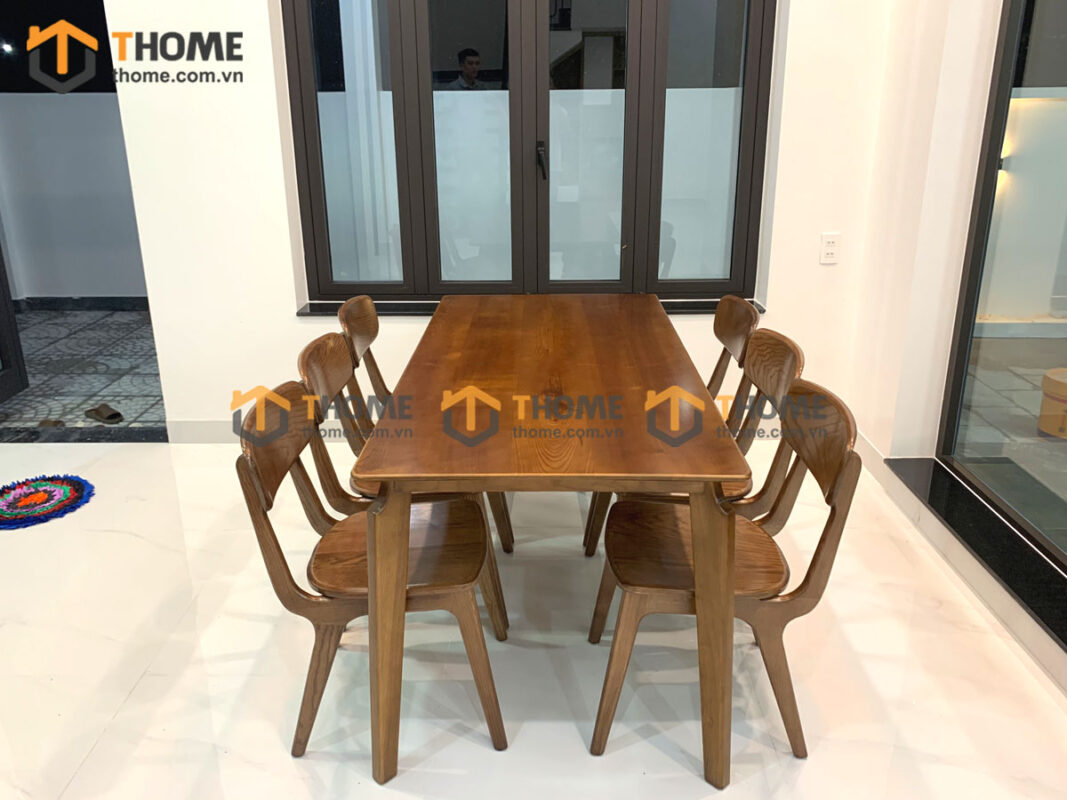 Bàn ăn gỗ sồi tự nhiên OP màu óc chó BAMG-09SN