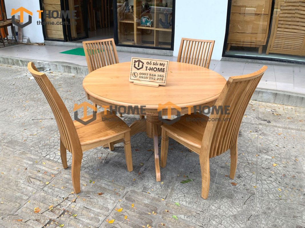 Bàn ăn gỗ sồi tự nhiên hình tròn BA-11SM