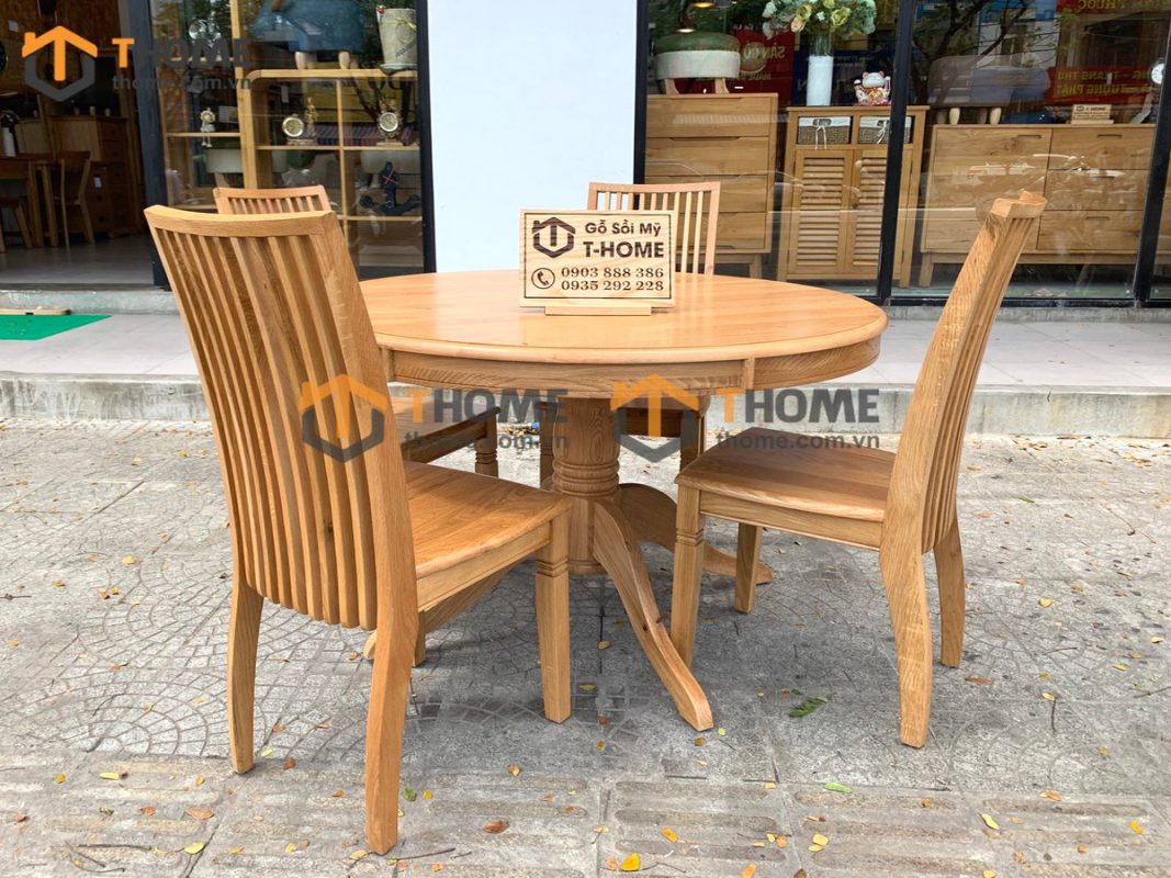 Bàn ăn gỗ sồi tự nhiên hình tròn BA-11SM