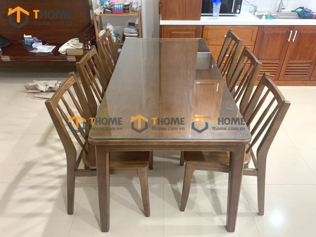 Bàn ăn gỗ sồi tự nhiên Vega màu óc chó BAMG-14SN