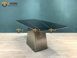Bàn ăn nhập khẩu mặt đá chân hình thang mạ Titan BA-06NK