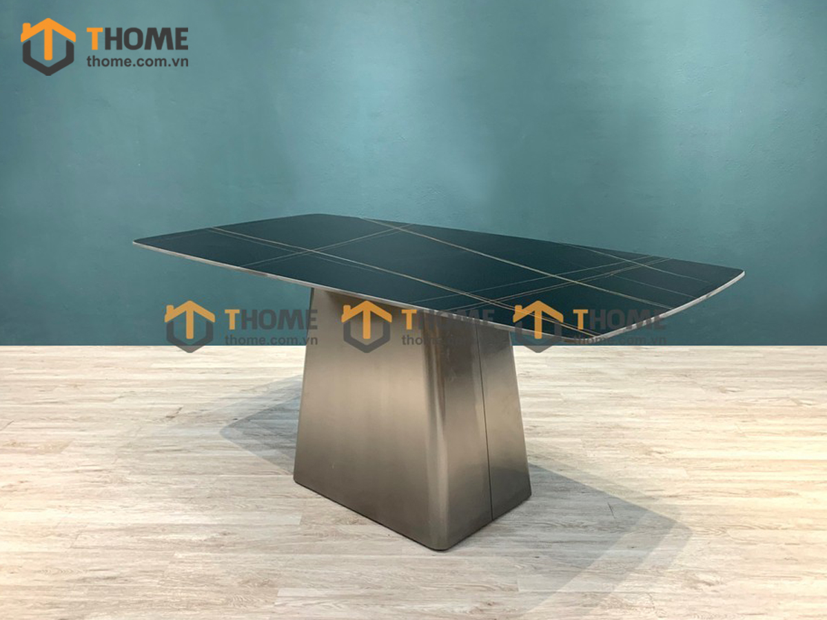Bàn ăn nhập khẩu mặt đá chân hình thang mạ Titan BA-06NK