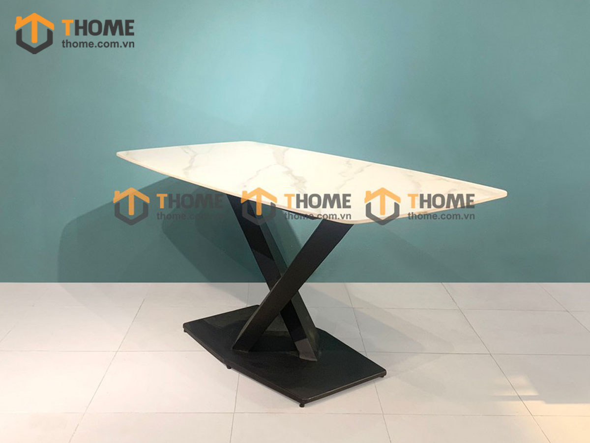 Bàn ăn nhập khẩu mặt đá chân X BA-02NK