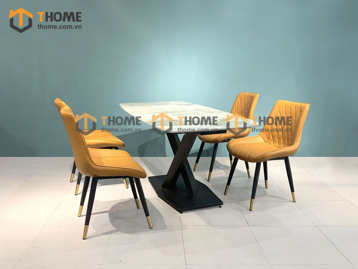 Bàn ăn nhập khẩu mặt đá chân X BA-02NK