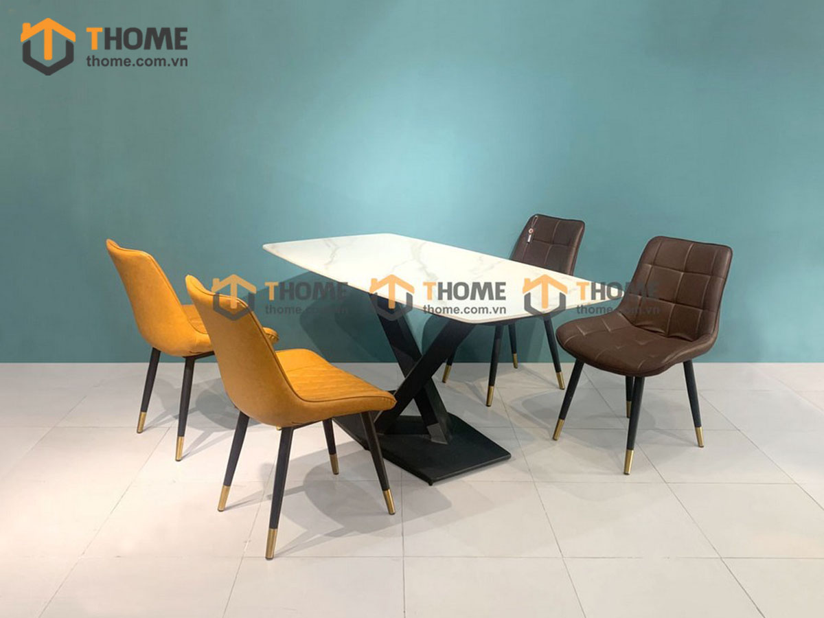 Bàn ăn nhập khẩu mặt đá chân X BA-02NK