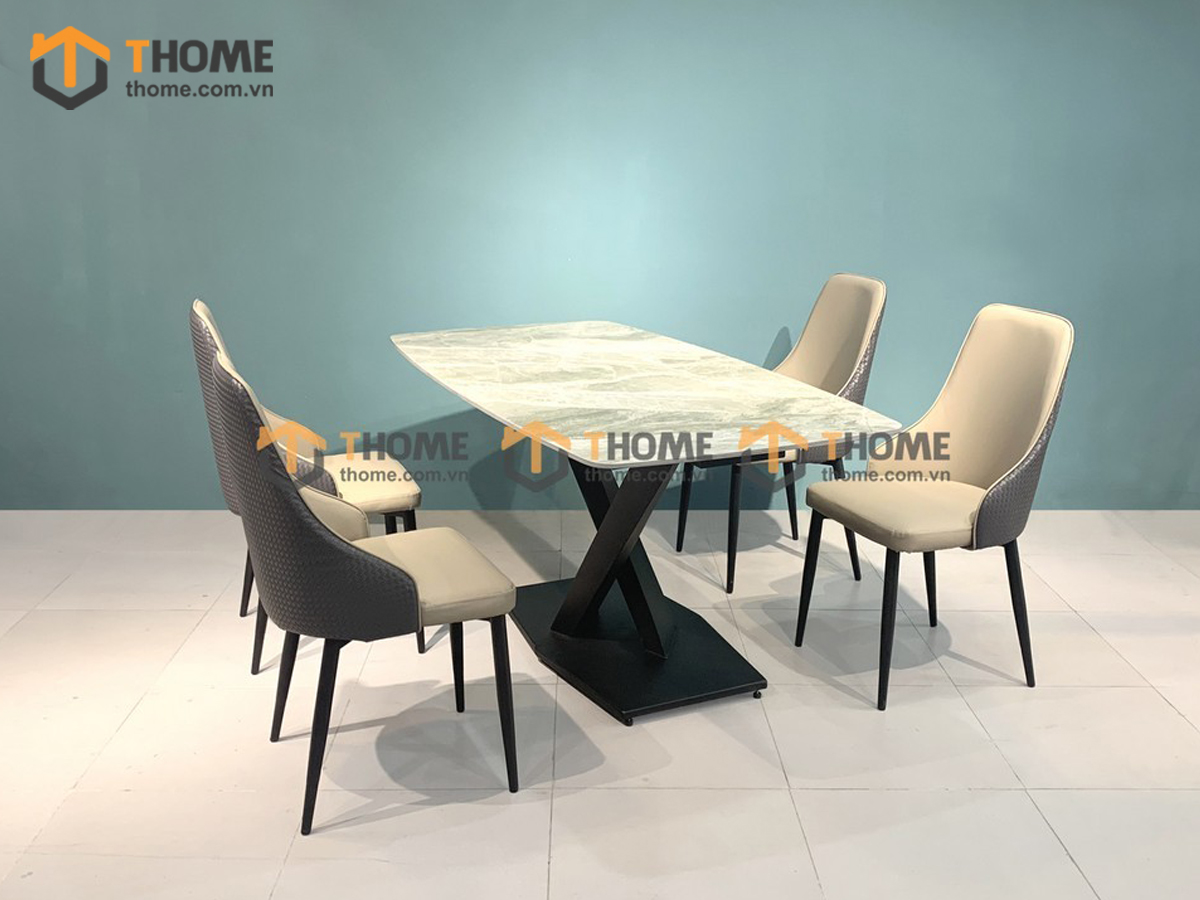 Bàn ăn nhập khẩu mặt đá chân X BA-02NK