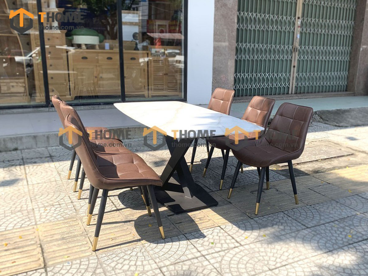 Bàn ăn nhập khẩu mặt đá chân X BA-02NK