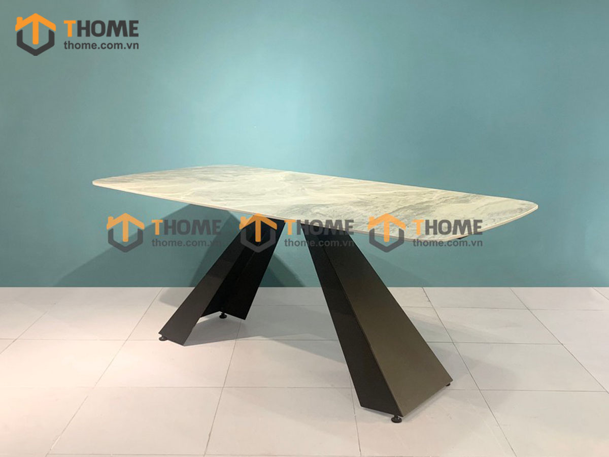 Bàn ăn nhập khẩu mặt đá chân V BA-03NK