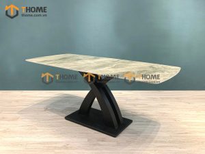Bàn ăn nhập khẩu mặt đá chân X cong BA-04NK