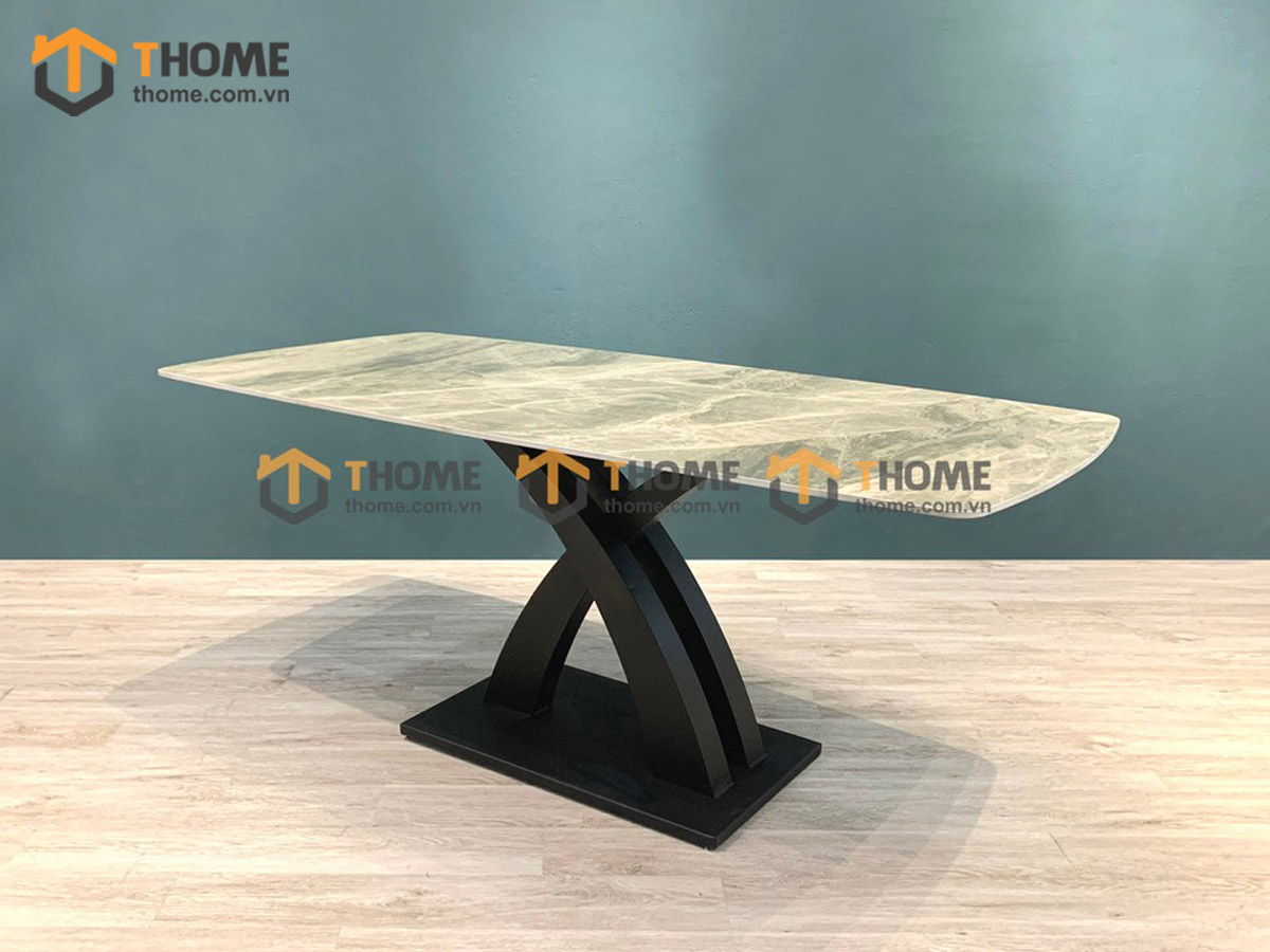 Bàn ăn nhập khẩu mặt đá chân X cong BA-04NK