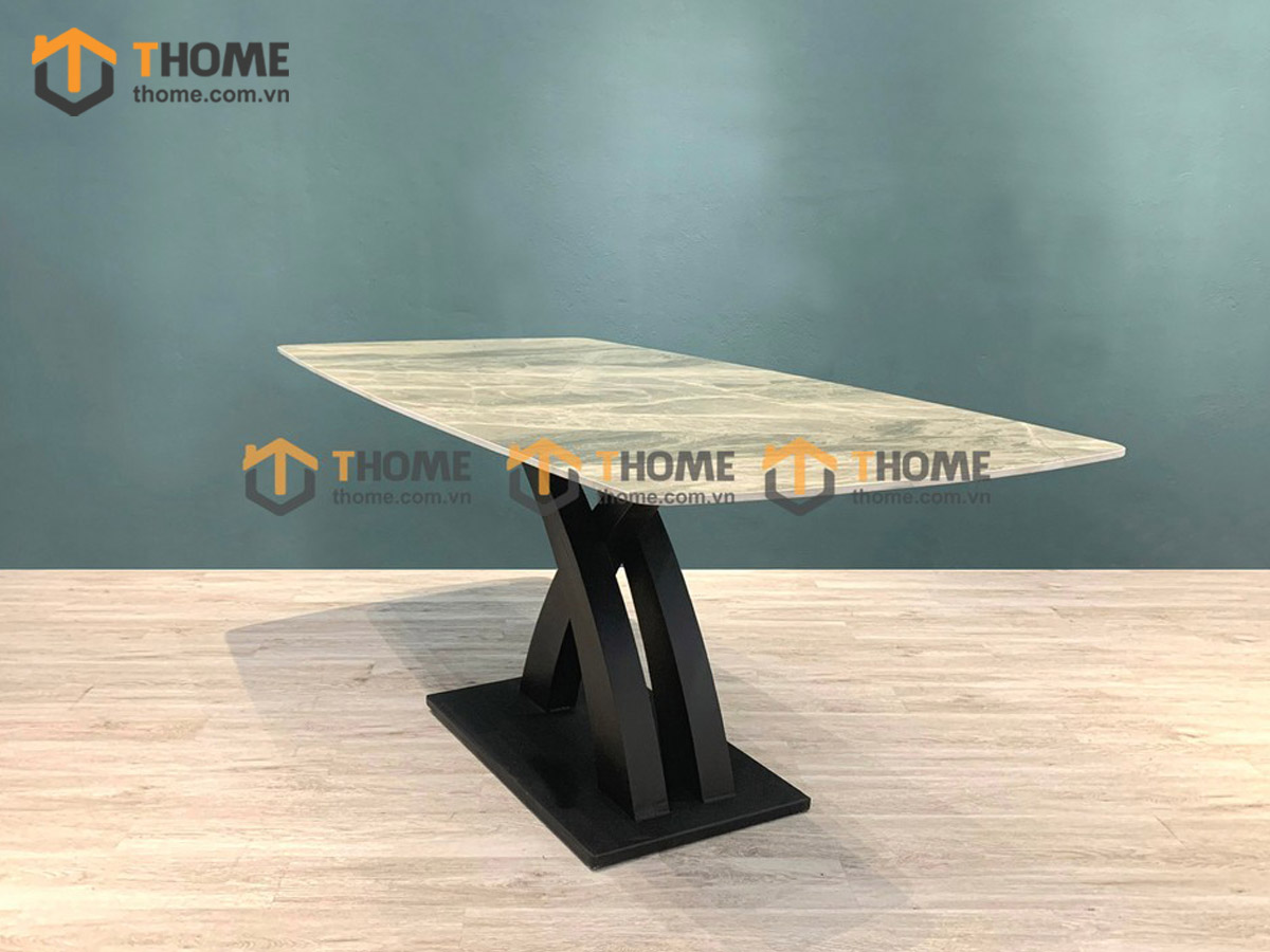 Bàn ăn nhập khẩu mặt đá chân X cong BA-04NK